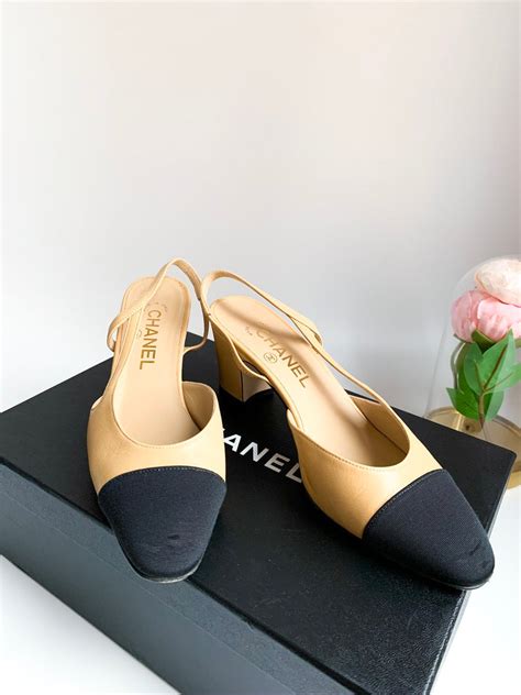 beige and black shoes chanel|chanel slingback beige and black.